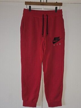 Nike Air Red Fleece Sweat Joggers with Black Logo Mens Size M
